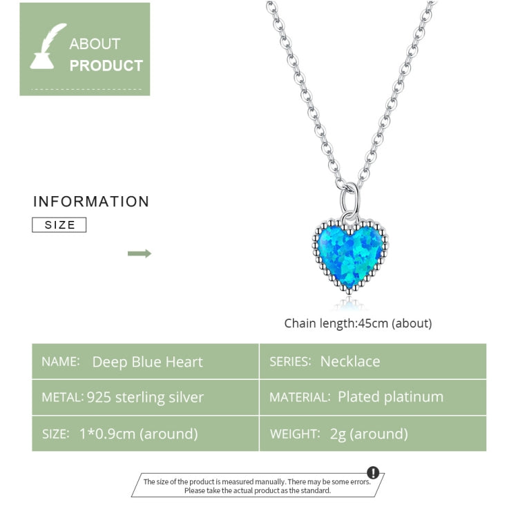 Sterling silver heart pendant necklace with deep blue gemstone and round link chain