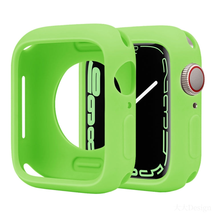 Lime green silicone half-coverage Apple Watch case with raised edges and cutouts