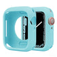 Light blue silicone half-coverage Apple Watch case with raised edges and cutouts