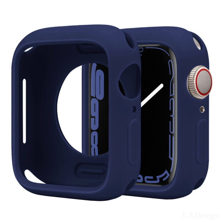 Navy silicone half-coverage Apple Watch case with raised edges and button cover