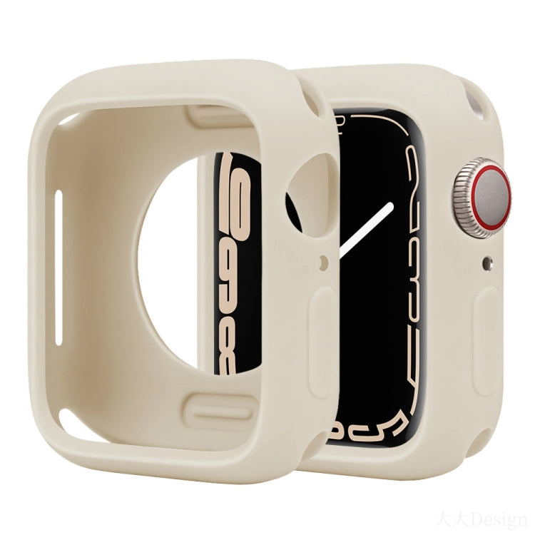 Ivory silicone half-coverage Apple Watch case with raised edges and button cover