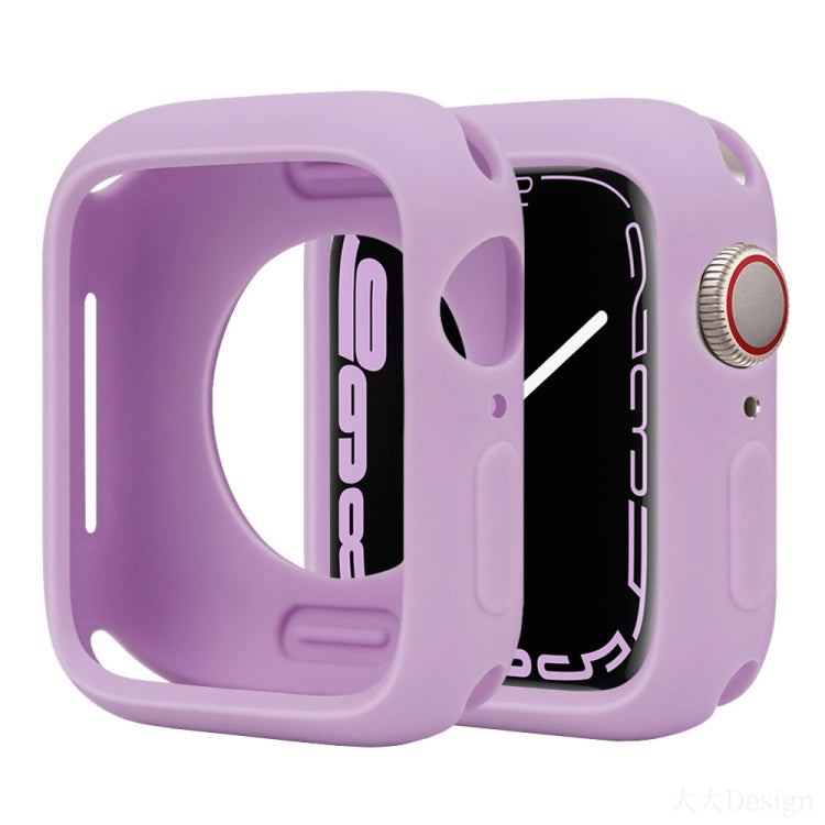 Lilac silicone half-coverage Apple Watch case with raised edges and button cover