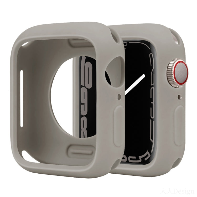 Taupe silicone half-coverage Apple Watch case with raised edges and button cover