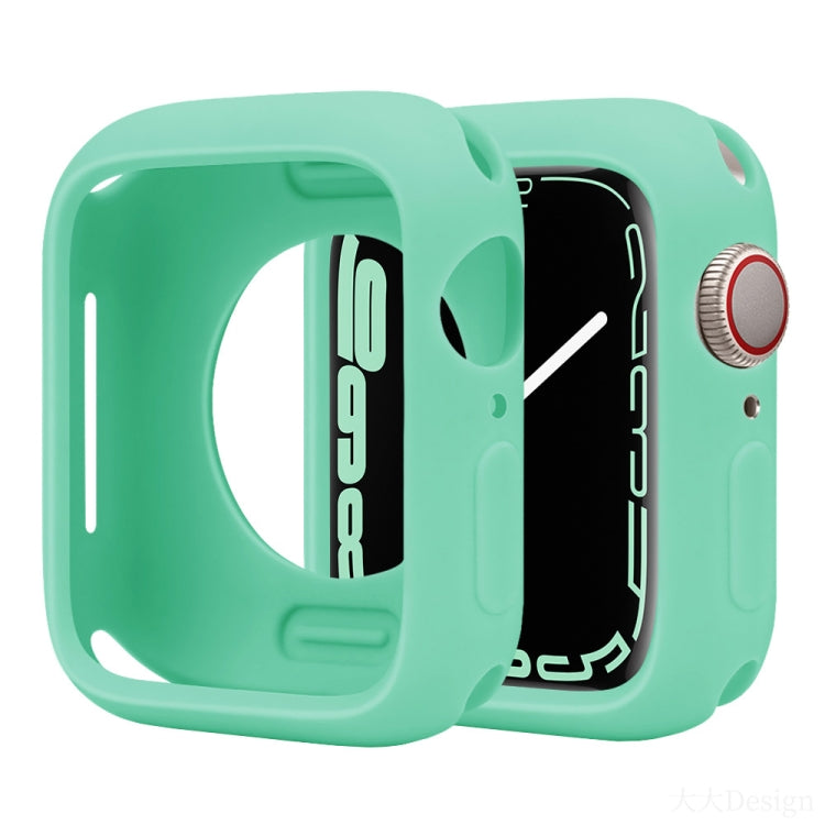 Half-coverage silicone Apple Watch case in mint green with a raised bezel and button covers