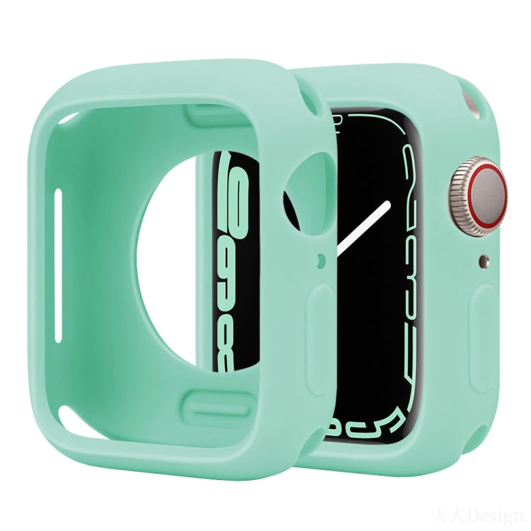 Silicone half-coverage Apple Watch case in mint green with an open screen and button cutouts