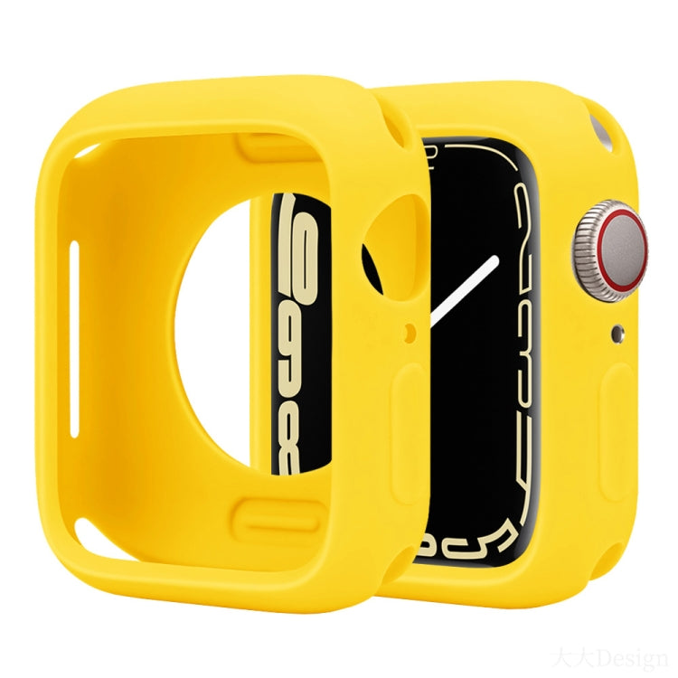 Half-coverage silicone Apple Watch case in yellow with a raised bezel and button covers