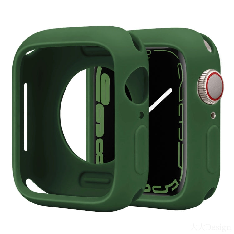 Dark green silicone half-coverage Apple Watch case with open face and crown cover