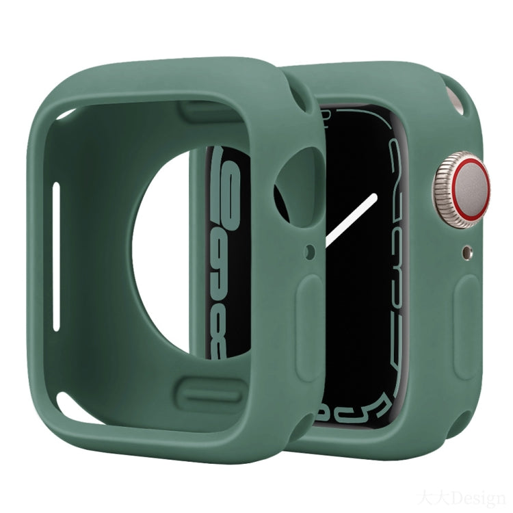 Muted green silicone half-coverage Apple Watch case with open face and crown cover