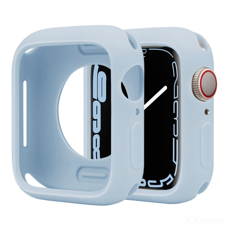 Light blue silicone half-coverage case for Apple Watch, with openings for the screen and controls