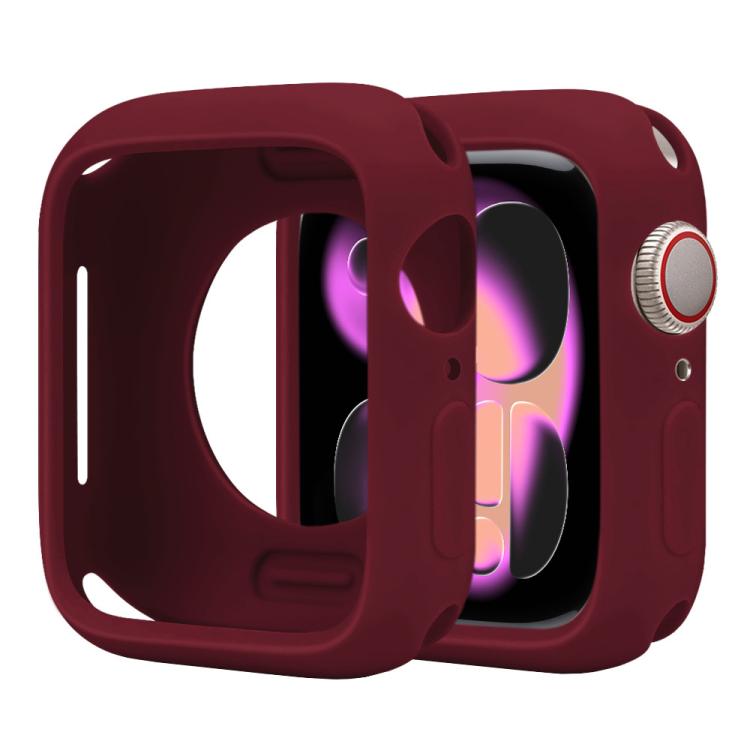Burgundy silicone half-coverage Apple Watch case with screen and crown openings