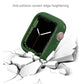 Dark green silicone Apple Watch case with raised screen edges and side button openings