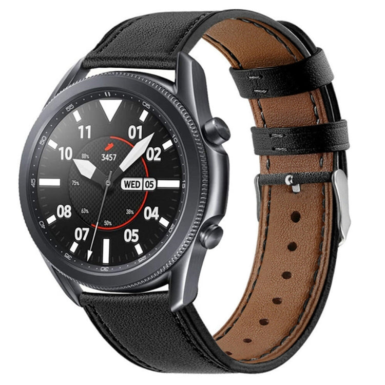 Black leather replacement watch strap with perforations and metal pin buckle