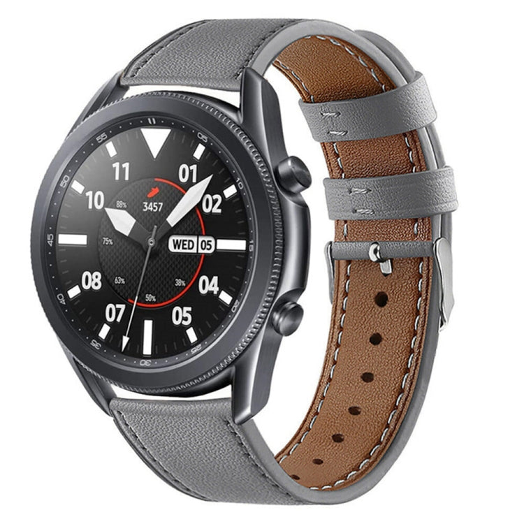 Grey leather replacement watch strap with perforations and metal pin buckle