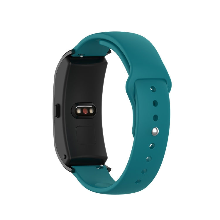 Teal silicone smartwatch strap with metal pin buckle and adjustable hole row