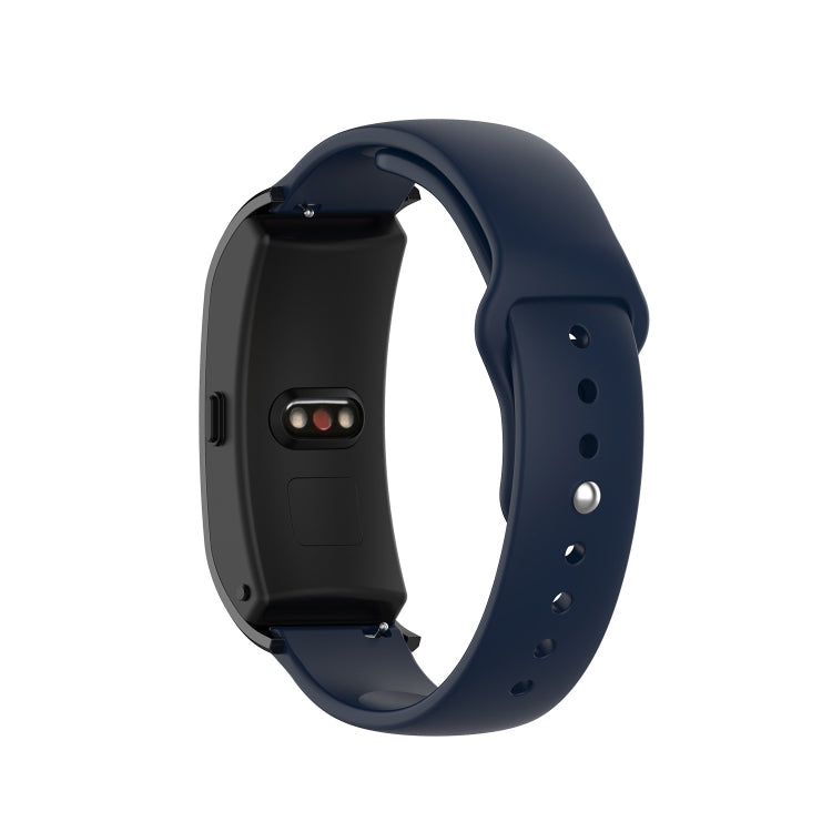 Navy blue silicone smartwatch strap with metal pin buckle and adjustable holes