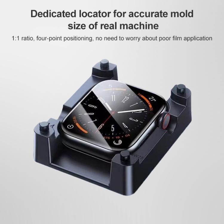 Hydrogel watch screen protector aligned on a watch in a four-point locator