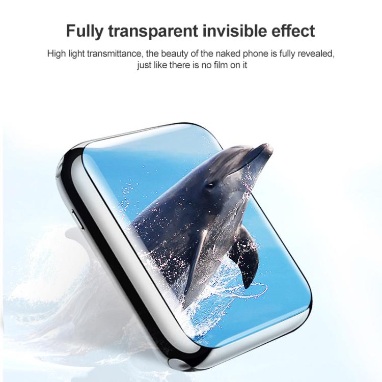 Transparent hydrogel screen protector film shown lifted from a curved screen