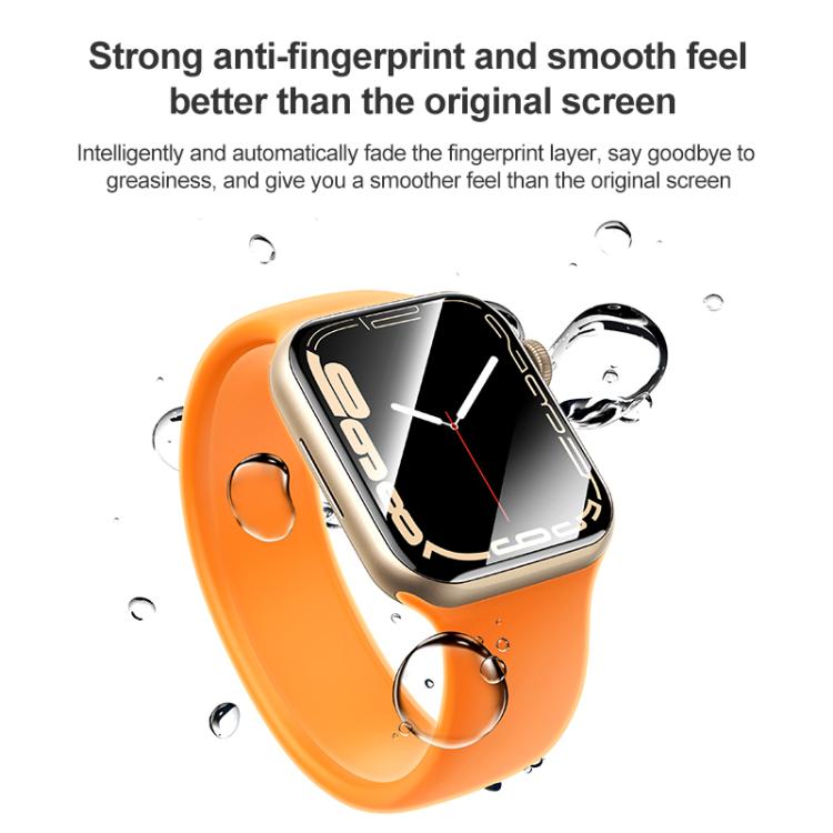 Hydrogel watch screen protector covering an Apple Watch display