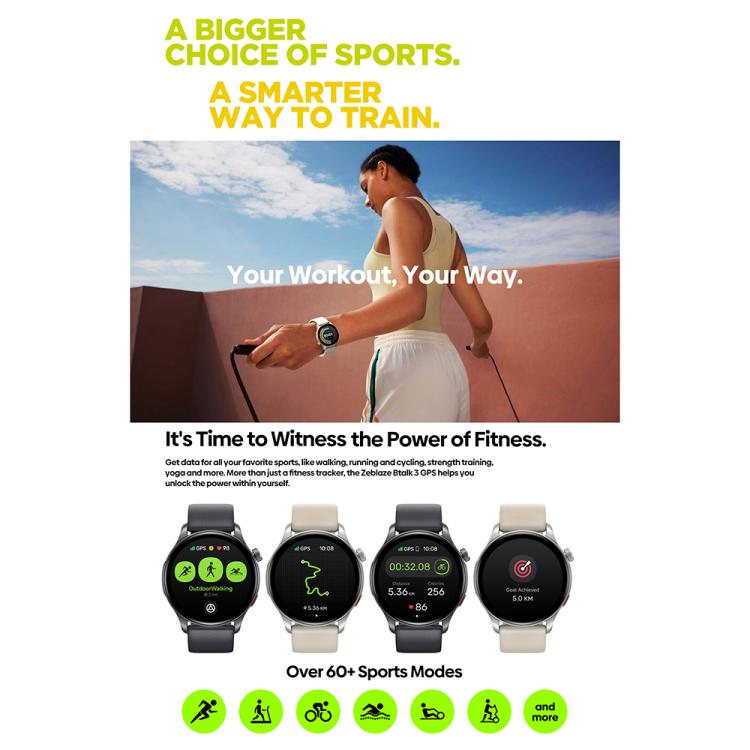 Zeblaze Btalk 3 GPS smartwatch shown with sports modes and workout tracking