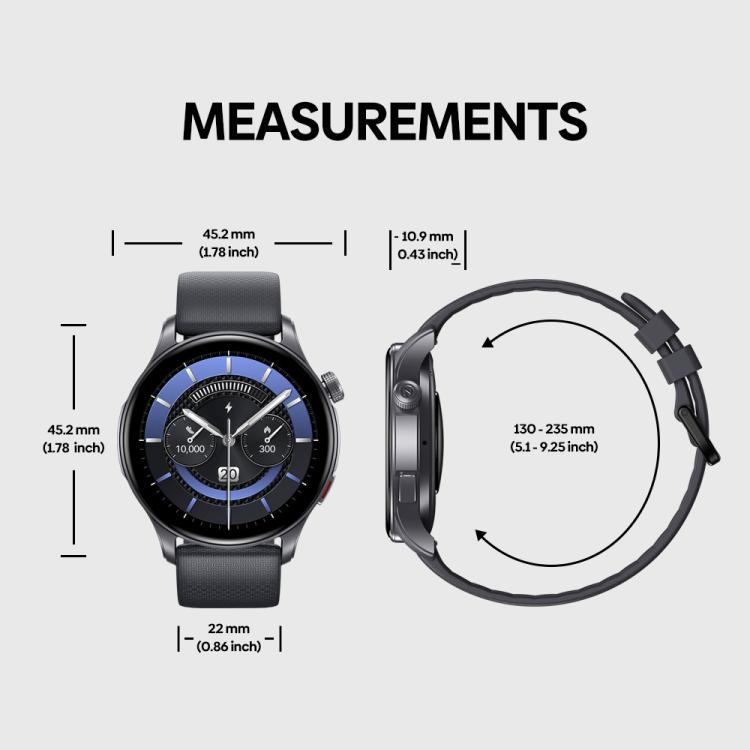 Zeblaze Btalk 3 GPS smartwatch with size, thickness and strap measurements