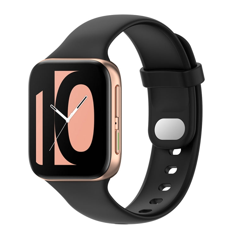Silicone smartwatch replacement strap in black with buckle and watch mounting holes