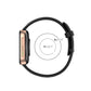 Black silicone watch strap with adjustable pin holes and smartwatch attachment