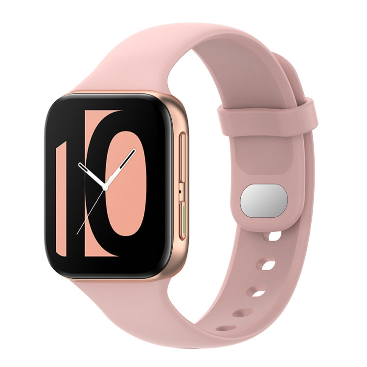 Pink silicone smartwatch replacement strap with buckle and perforated holes