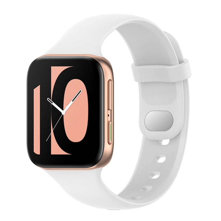 White silicone smartwatch replacement strap with buckle and perforated holes