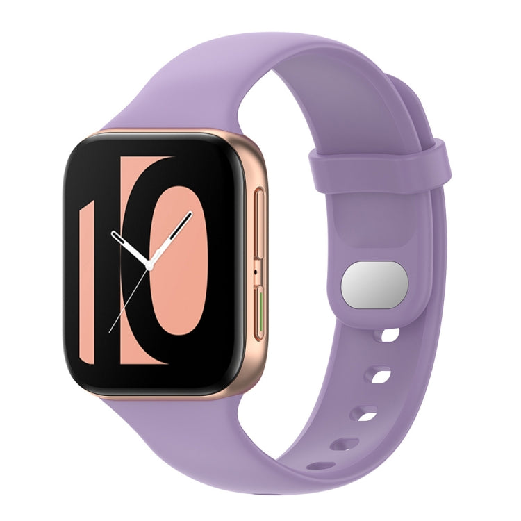 Lavender-purple silicone smartwatch replacement strap with buckle and perforated holes