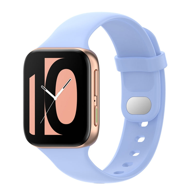 Powder blue silicone smartwatch replacement strap with buckle and perforated holes