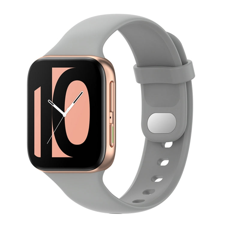 Silicone smartwatch replacement strap in gray with buckle and watch mounting holes