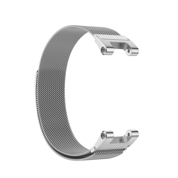 Gray Milan mesh watch strap with silver end fittings, curved angle