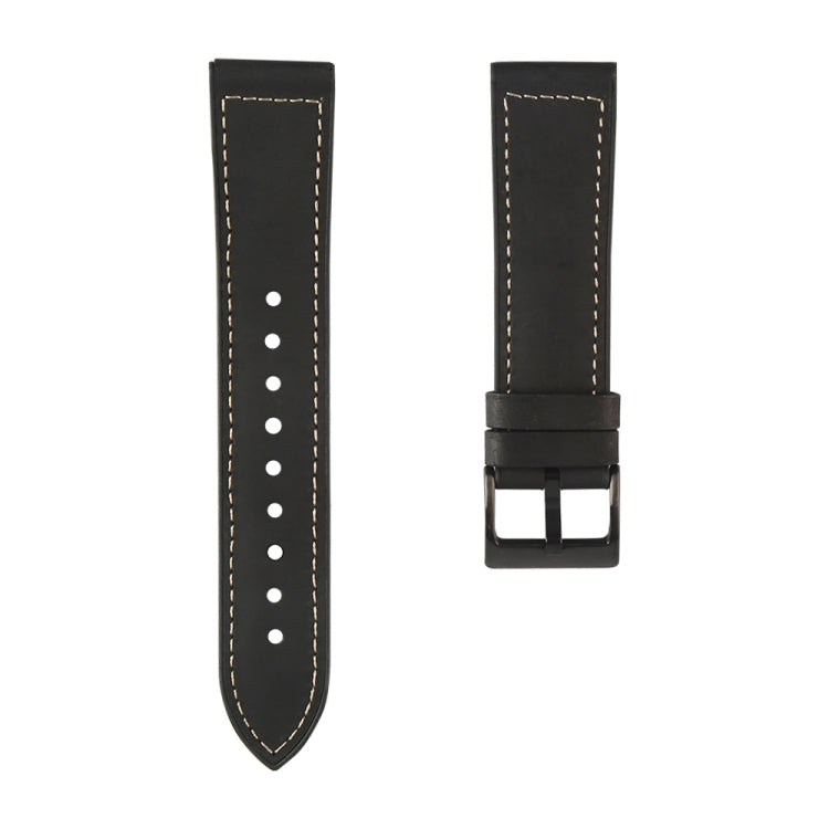 TPU and leather replacement watch strap in black with white stitching and pin holes