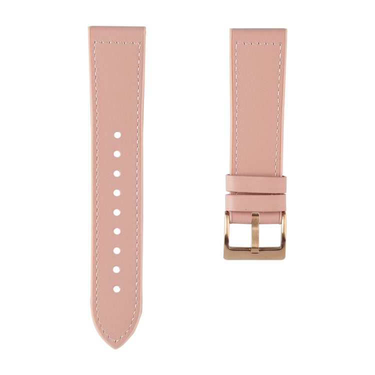 Light pink leather-look watchband strap with perforation holes and gold buckle