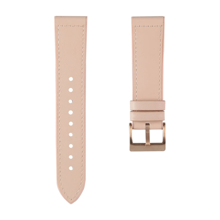 Beige leather-look watchband strap with perforation holes and rose-gold buckle