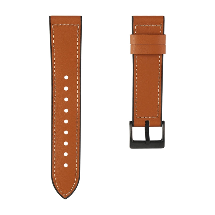 Brown leather-look watchband strap with perforation holes and dark buckle