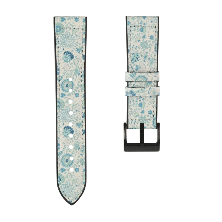 Light blue floral watchband strap with dark buckle clasp