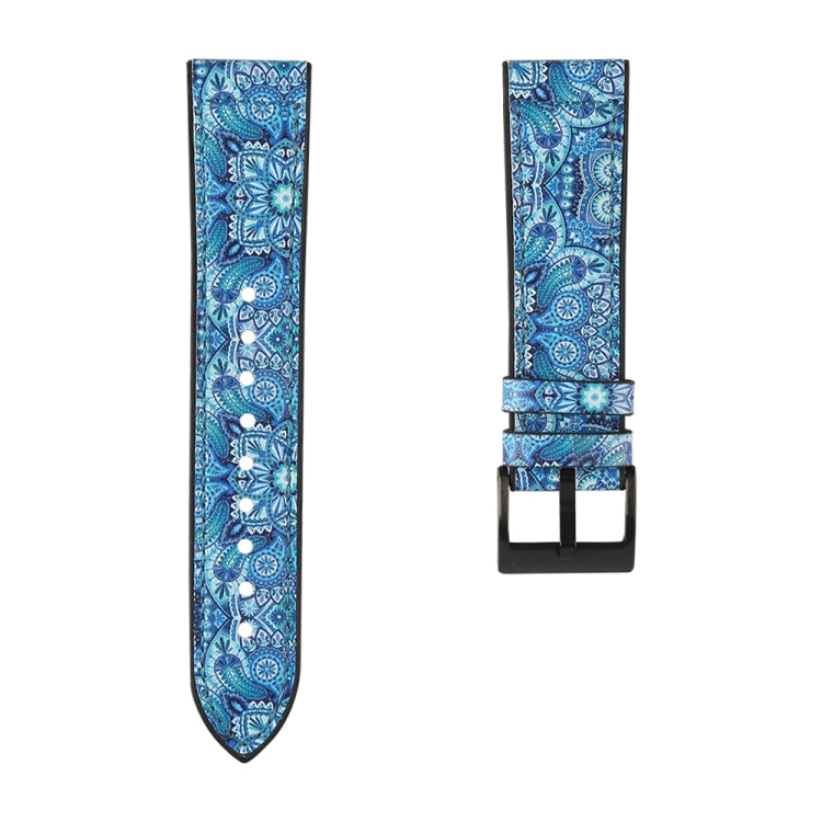 Blue floral mandala watchband strap with dark buckle clasp