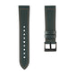 Dark green leather-look watchband strap with orange stitching and dark buckle