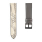 Beige patterned watchband strap with light gray inner lining and dark buckle clasp