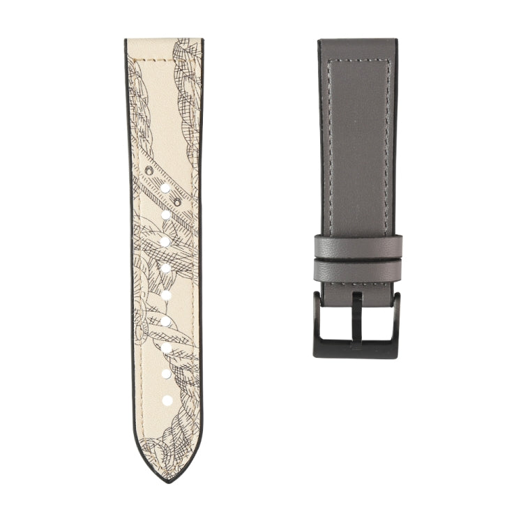 Beige patterned watchband strap with light gray inner lining and dark buckle clasp