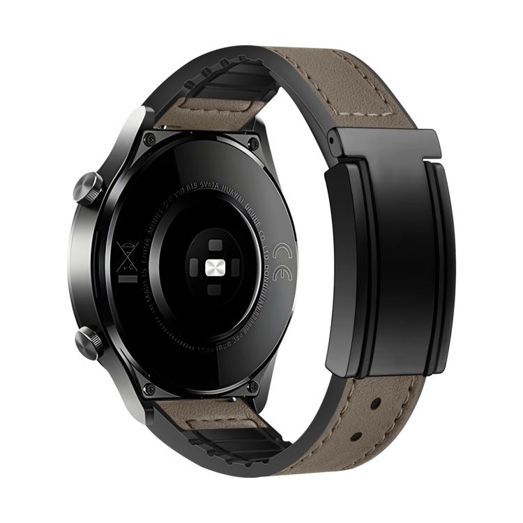 Brown watch band with stitched finish and black magnetic folding buckle