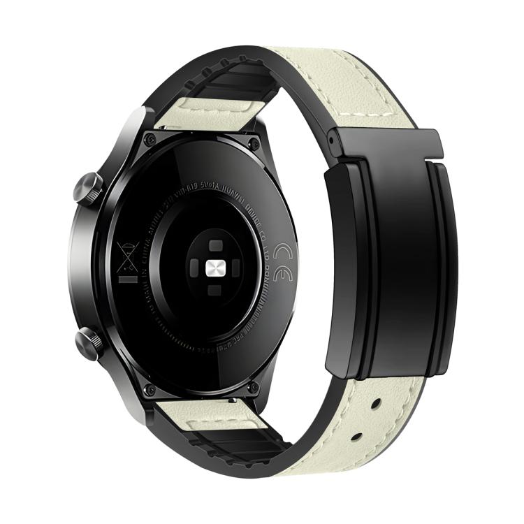 Cream watch strap with adjustable holes and black T-shaped magnetic clasp