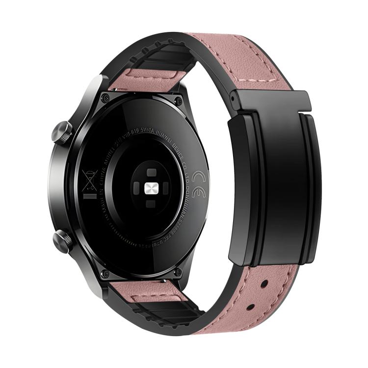 Pink watch strap with adjustable holes and black T-shaped magnetic clasp