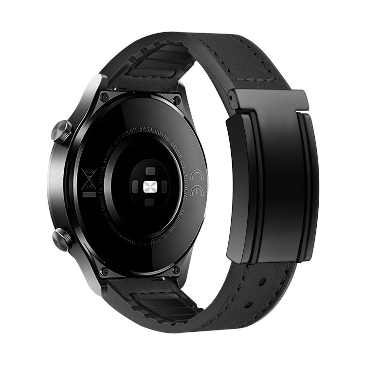 Black watch strap with adjustable holes and black T-shaped magnetic clasp