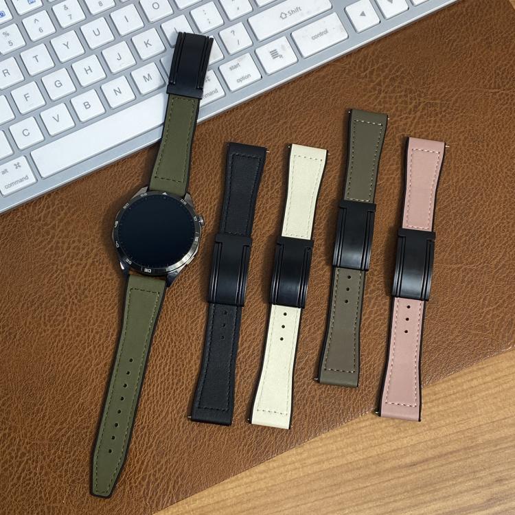Five silicone PU watch bands in green, black, cream, taupe, and pink