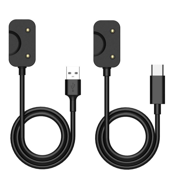 Two black Galaxy Fit3 charging cables with USB-A and USB-C plugs