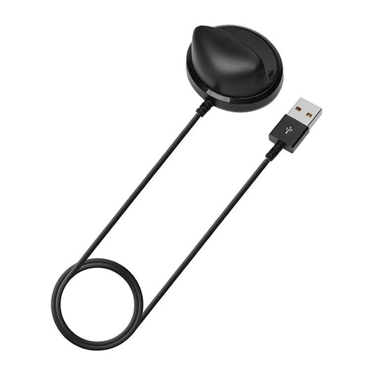 Black USB charging dock with attached cable and USB-A plug for Samsung Gear Fit2 and Fit2 Pro