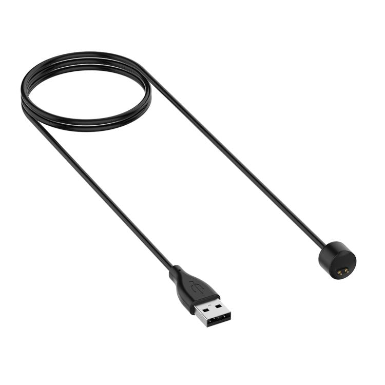 Coiled black smartwatch magnetic charging cable with USB-A connector