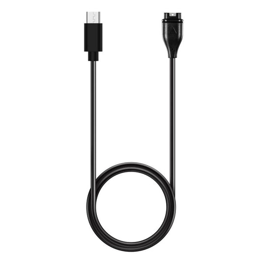 Black Garmin watch charger cable with USB-C plug and watch charging connector
